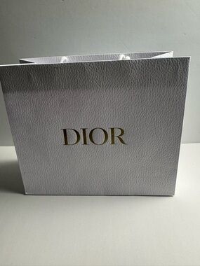 Dior White Textured Gift Bag with Gold Logo